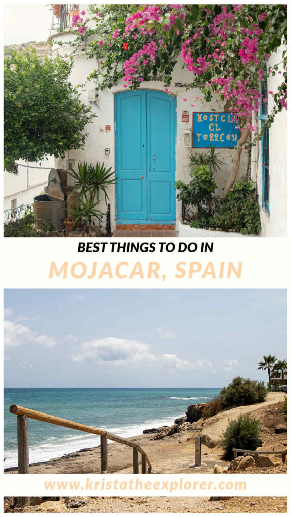 Mojacar | Krista the Explorer Blue door against white wall and path leading to beach.