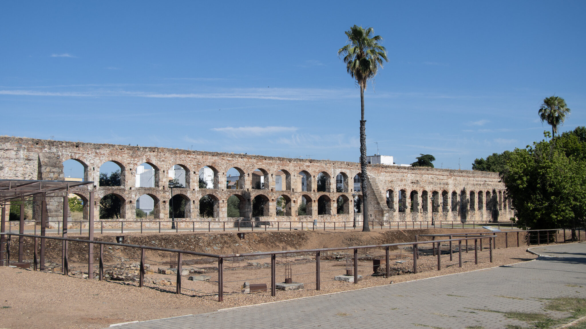Termas de San Lazaro Merida | Krista the Explorer Roman aqueduct behind remains of Roman baths.
