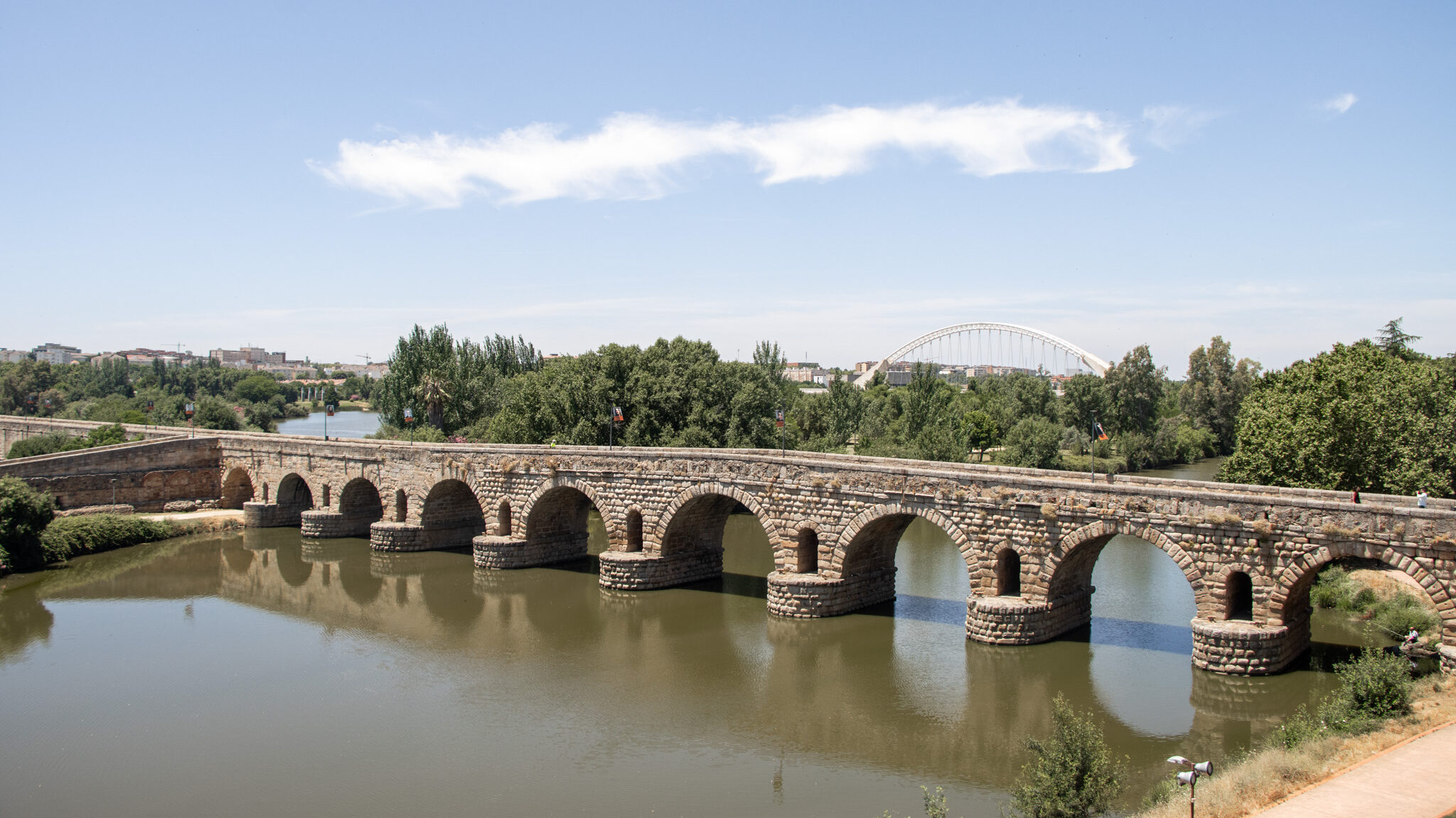 Puente Romano de Merida | Krista the Explorer View of Roman bridge crossing river in Spain.