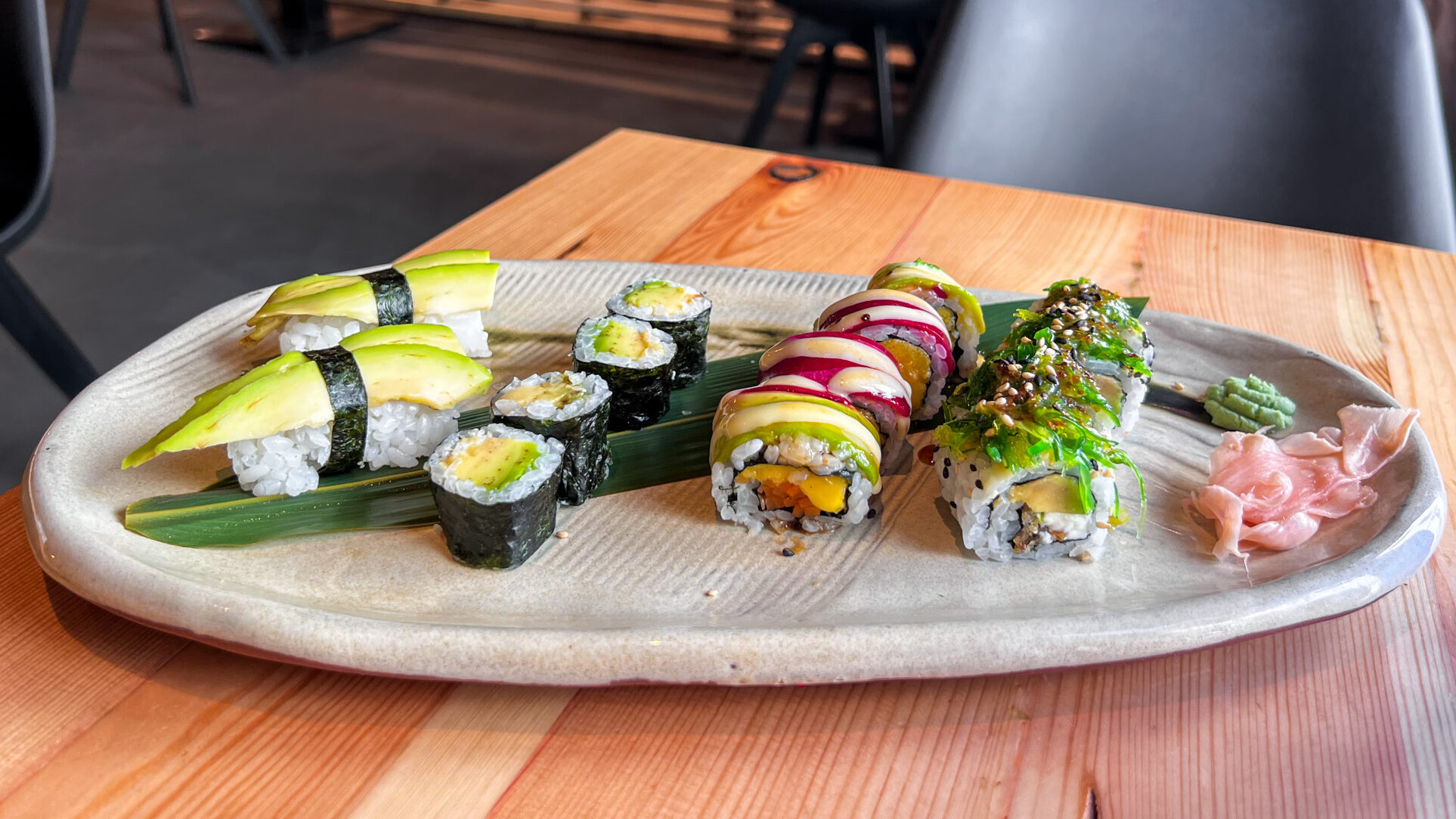 Sushi Merida | Krista the Explorer Plate of vegetarian sushi in restaurant in Merida.