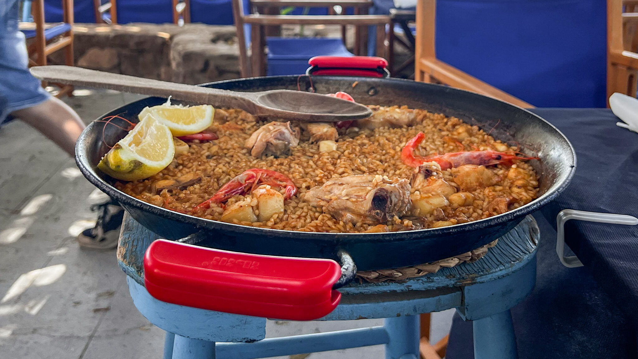 Aku Aku Mojacar | Krista the Explorer Large dish of mixed paella in seaside restaurant.