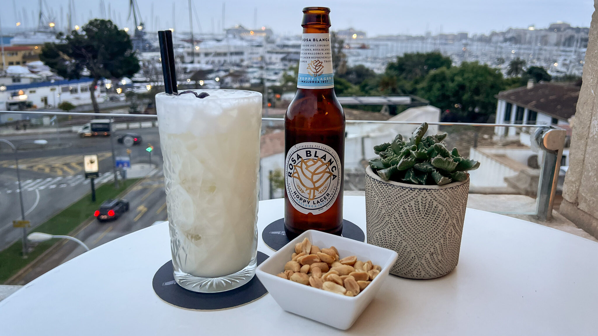 Rooftop Bar Palma | Krista the Explorer Drinks and snacks on table at rooftop bar.