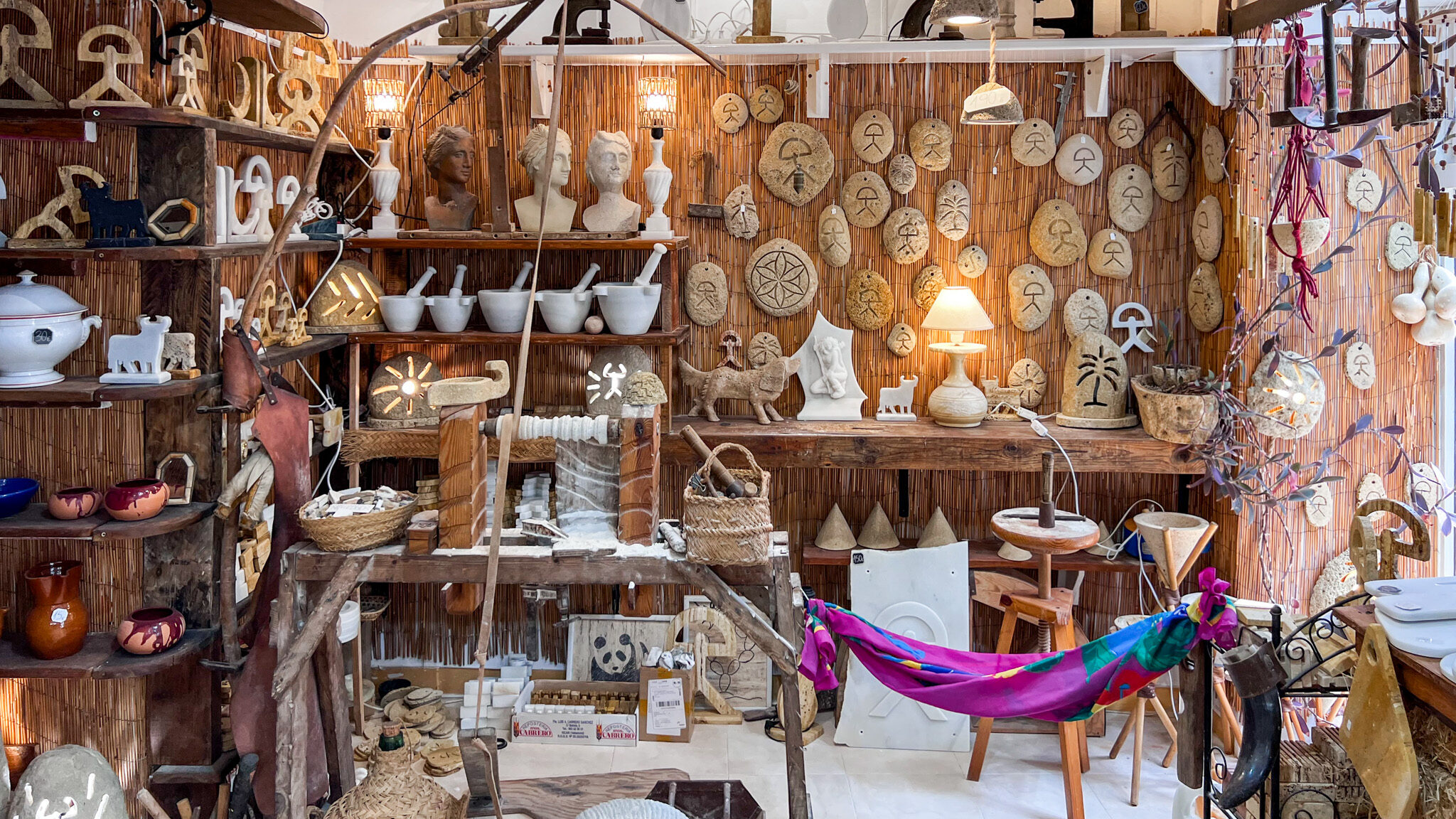 Shop selling handmade indalos in Mojacar Pueblo.
