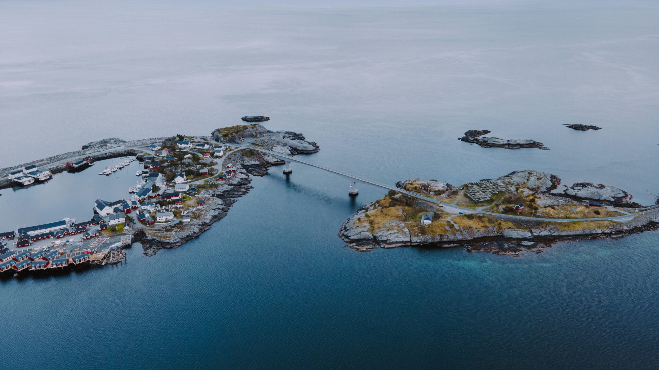 Small islands in Norway with houses.