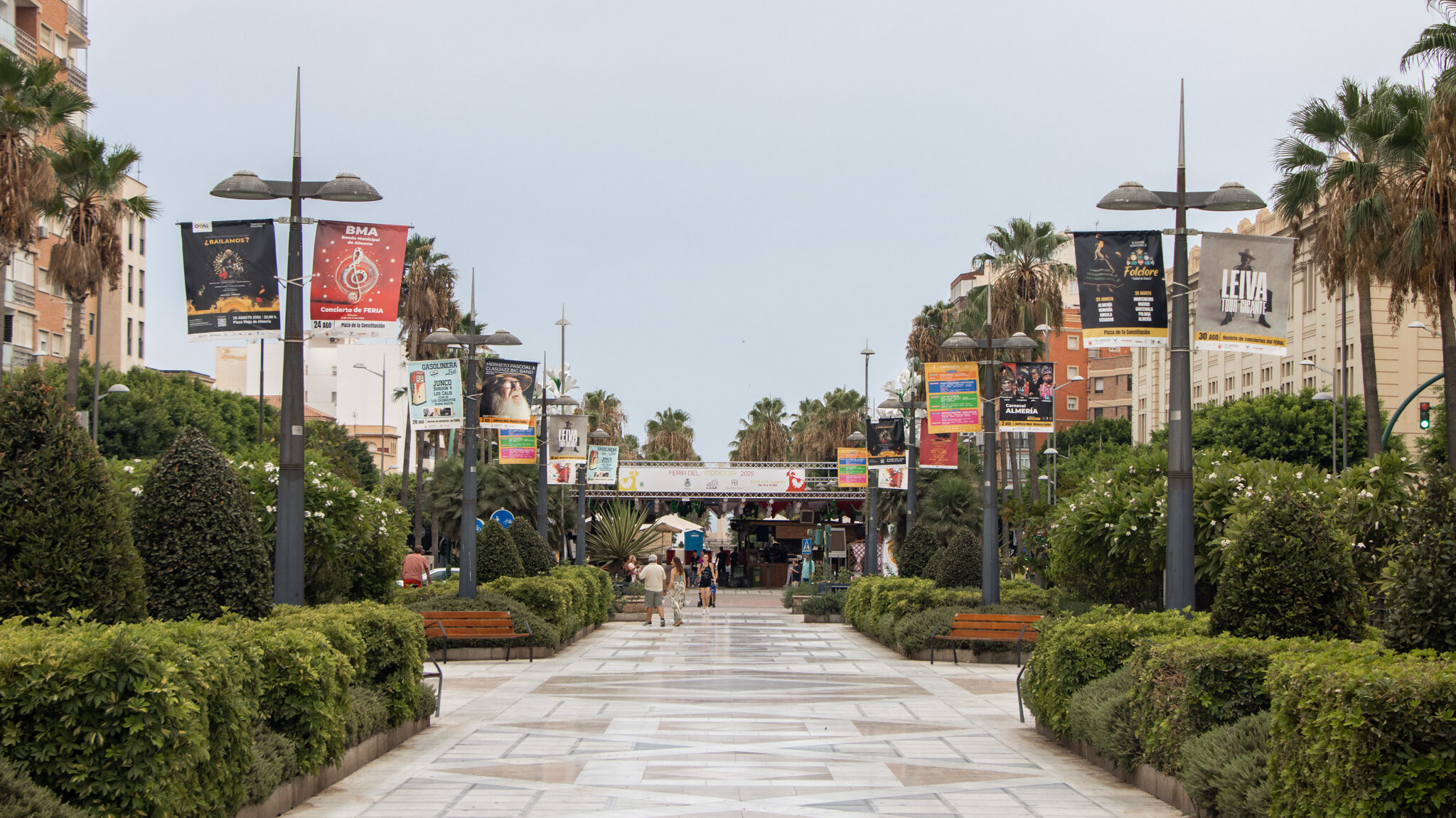 Pedestrian path in Almeria with trees lining it.