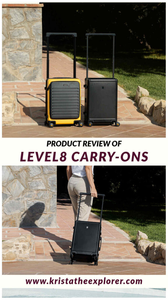 LEVEL8 | Krista the Explorer Two suitcases outside and black suitcase being pulled.