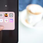 Smartphone with various AI apps in folder.
