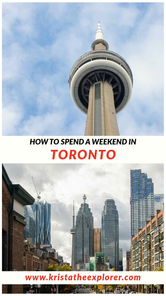 Toronto | Krista the Explorer CN Tower from below and view of old town Toronto from road.