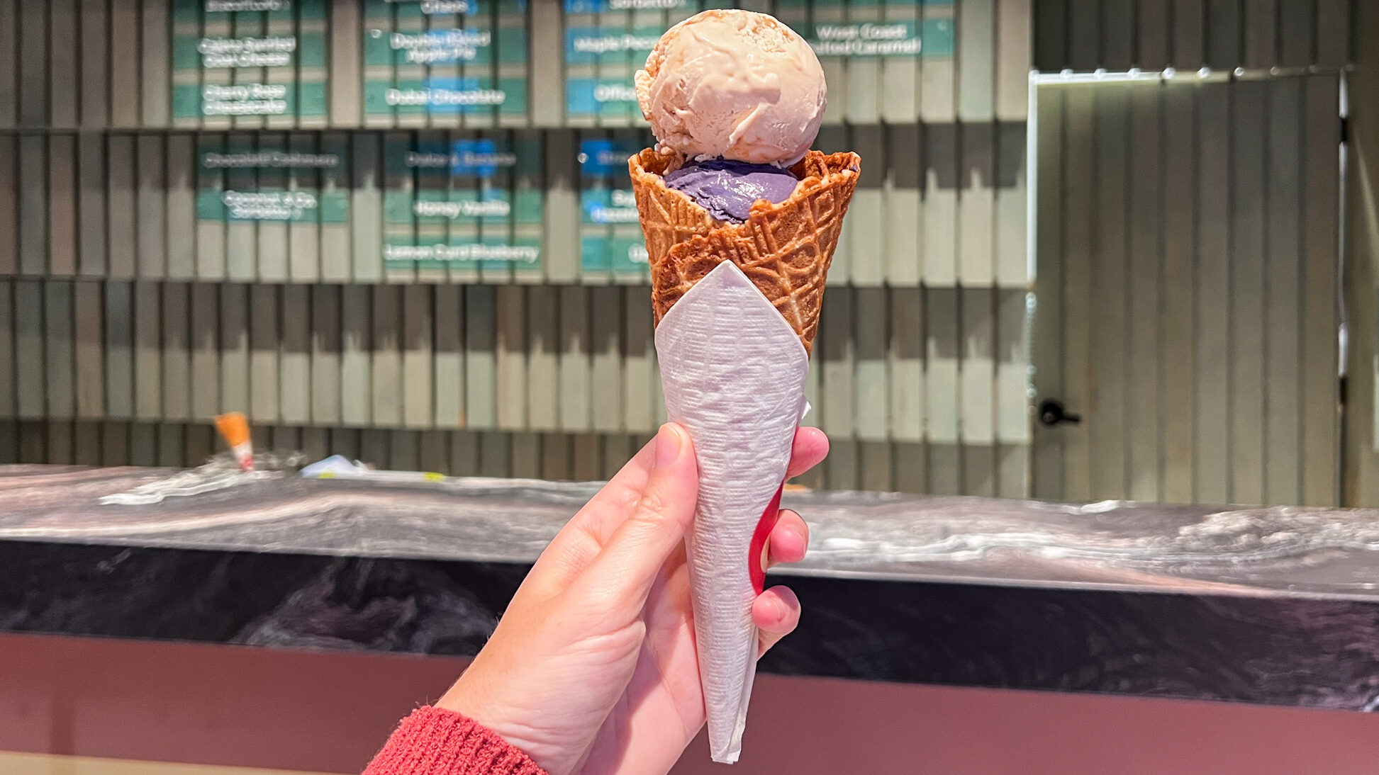 Scooped Toronto | Krista the Explorer Waffle cone with two scoops of ice cream.