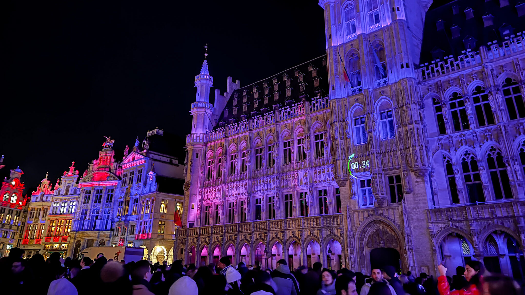 Main square in Brussels lit up with Christmas lights.