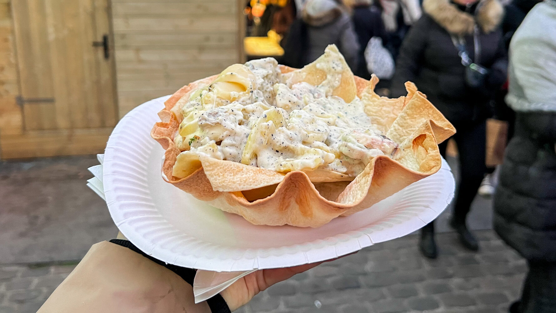 Tartiflette served in crispy  edible bowls.