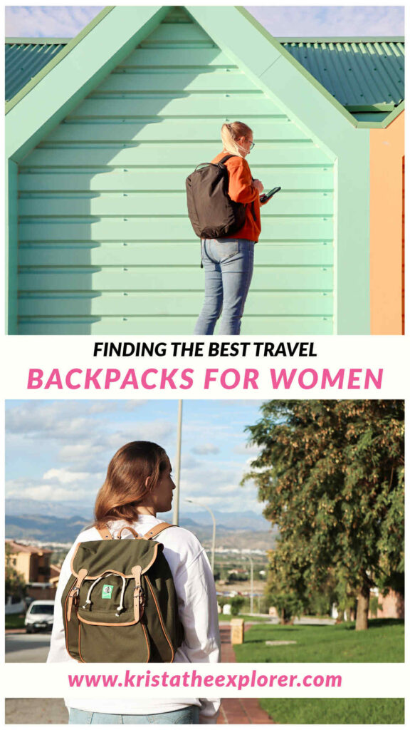 Travel Backpacks | Krista the Explorer Two women in different settings wearing small backpacks.