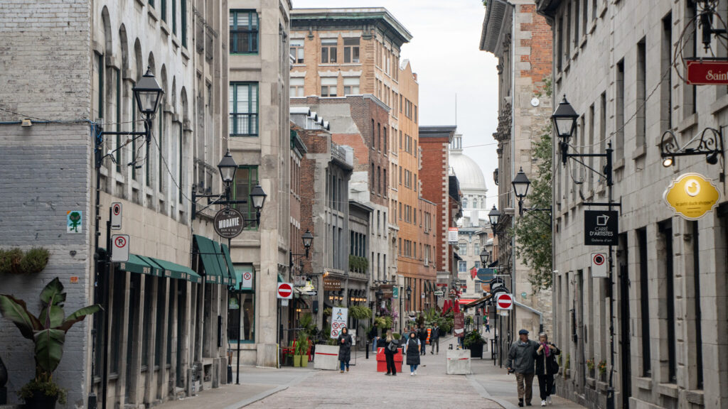 Street cutting through the old town of Montreal.