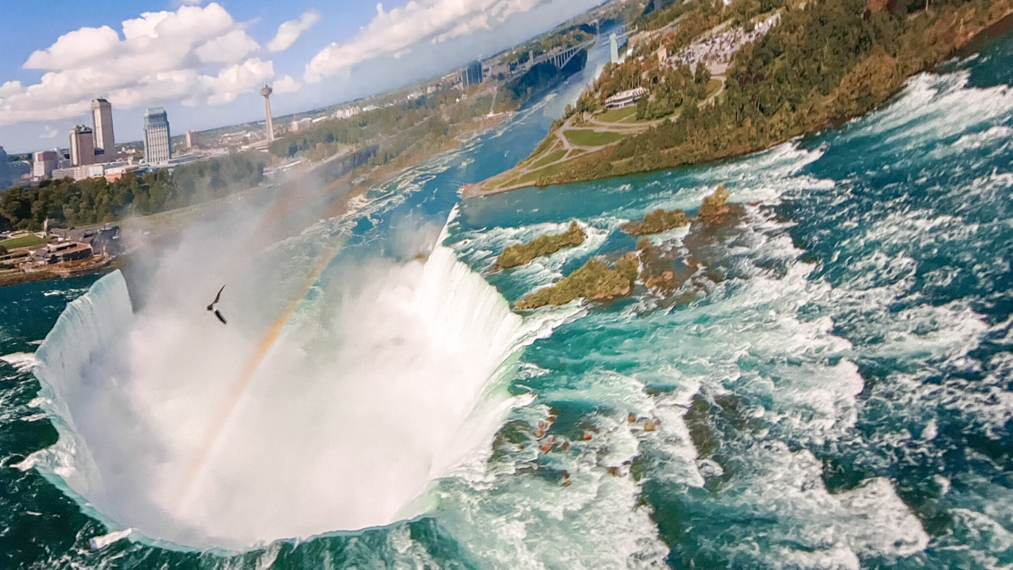 Niagara Takes Flight | Krista the Explorer 4D screen showing flight over Niagara Falls.