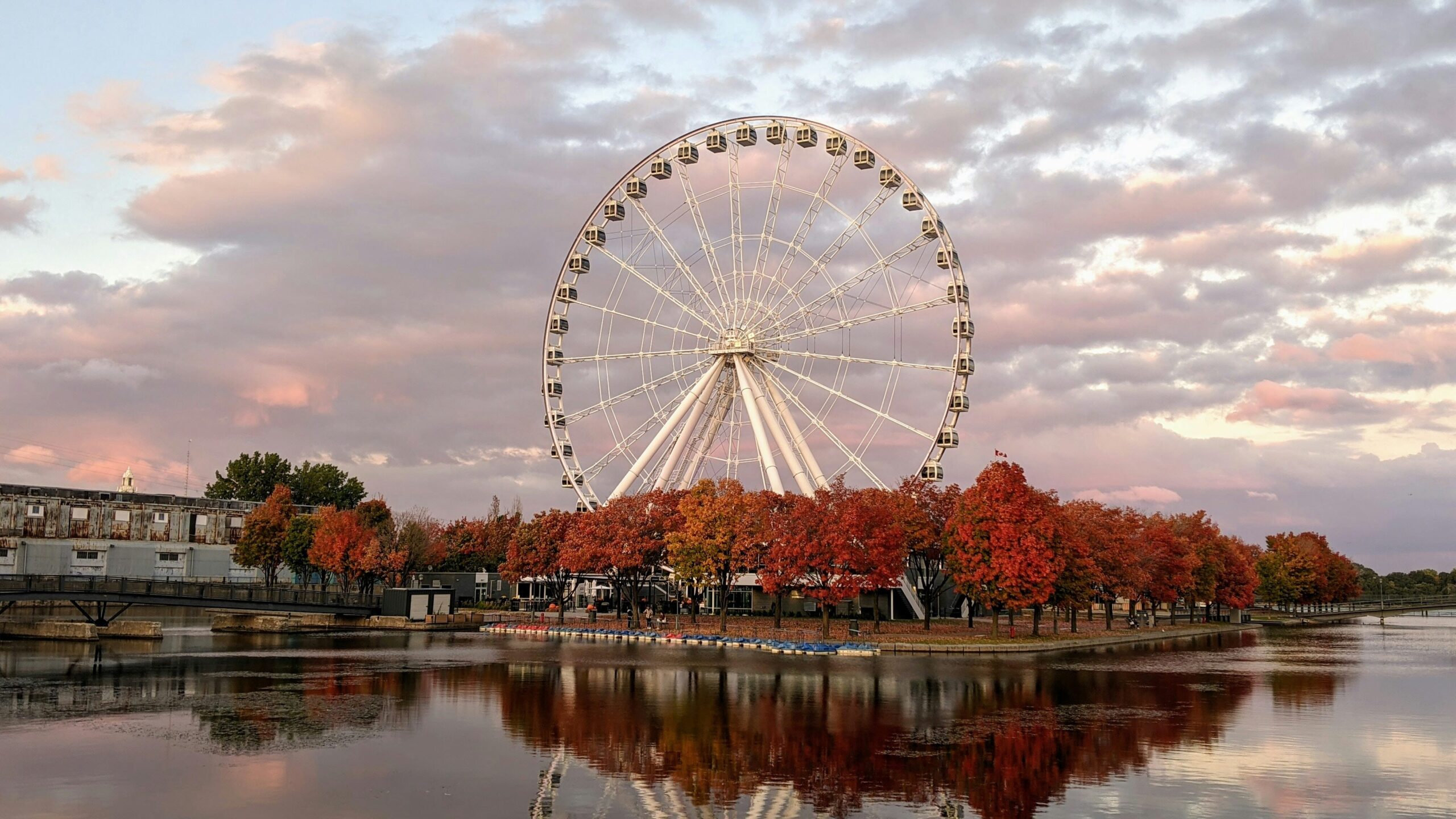 View of Ferris wheel in the fall in Montreal.