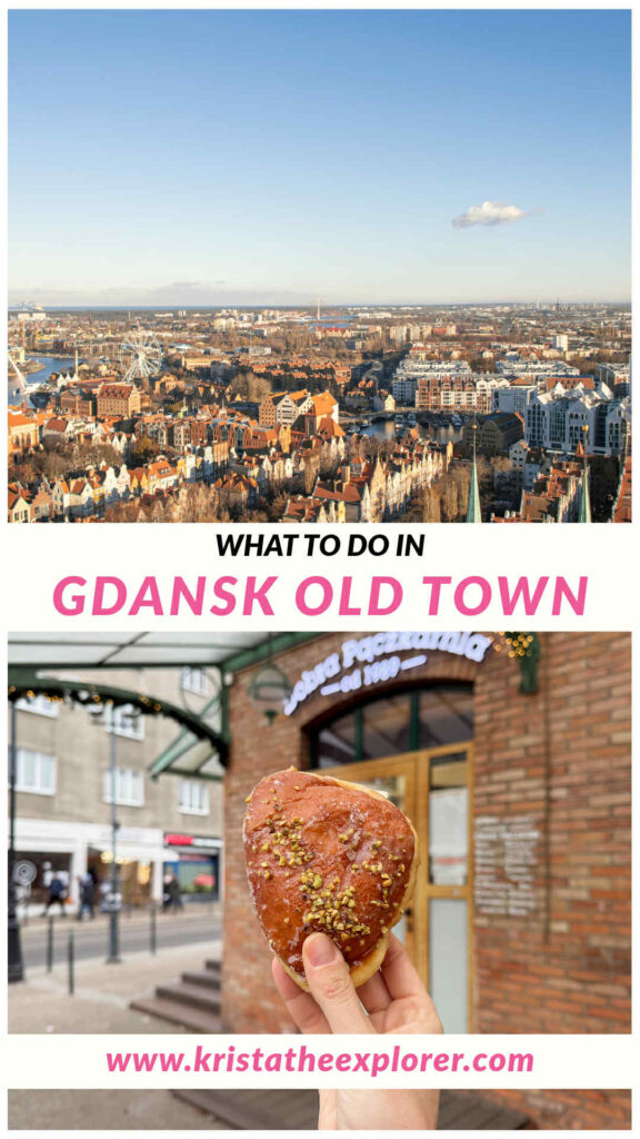 Aerial view of old town Gdansk and Polish donut.