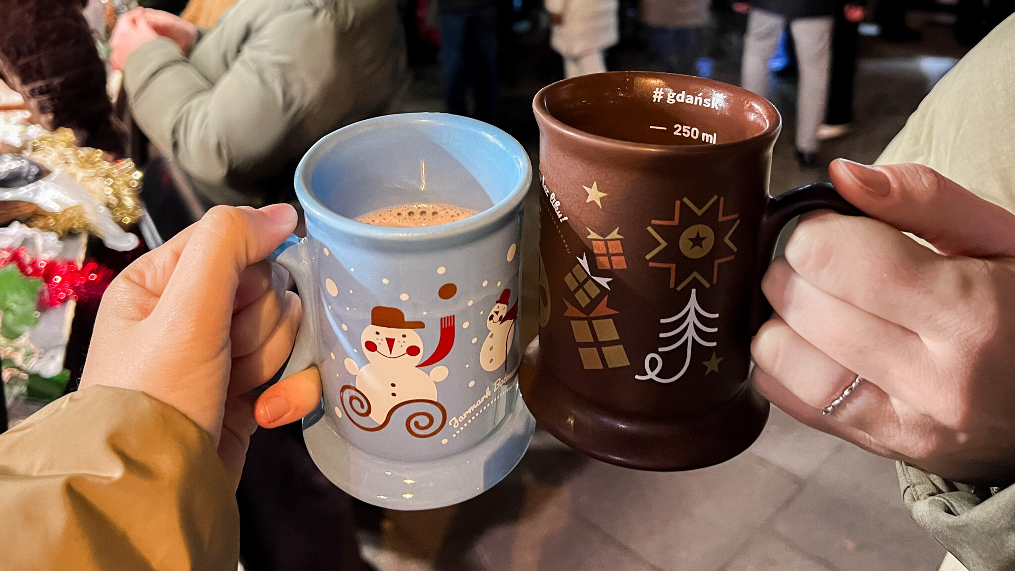 Two cups of mulled wine at Christmas market.