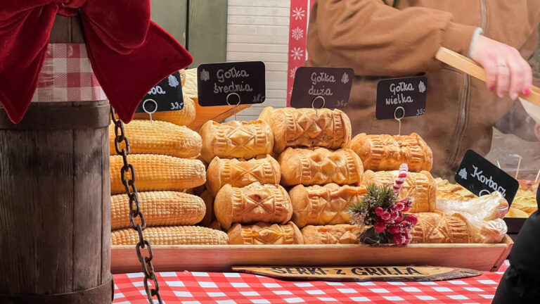 Food stall selling fresh smoked cheese in Poland.