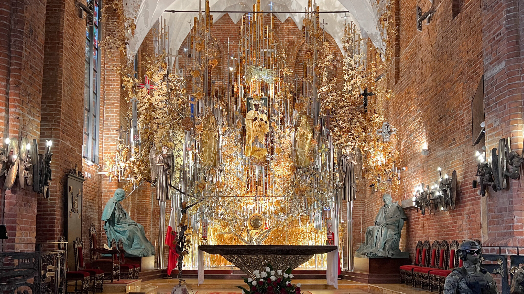 Bright altar in church decorated in amber.