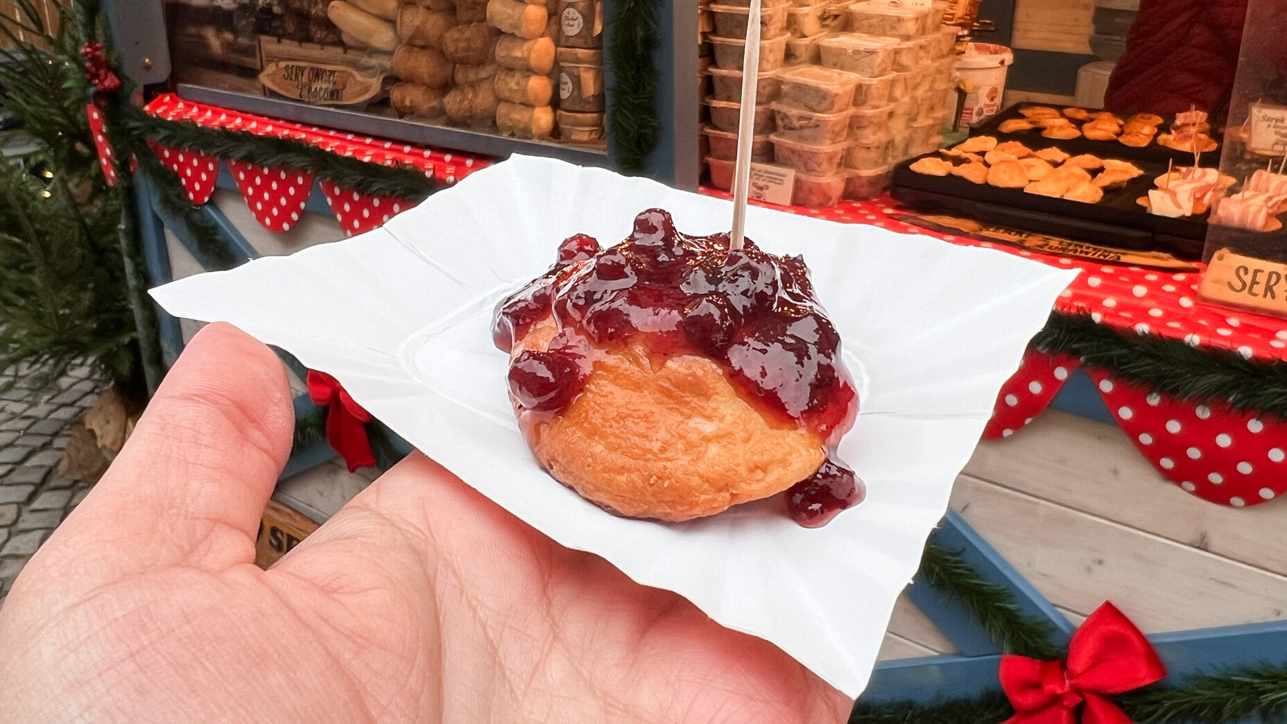 Grilled Polish smoked cheese with cranberry sauce.