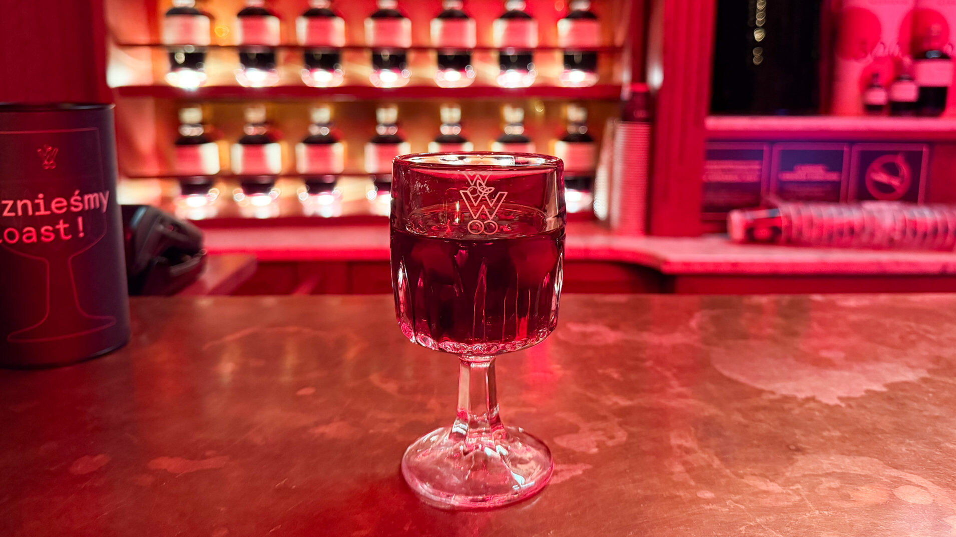 Cherry liqueur in a glass in bar in Gdansk.