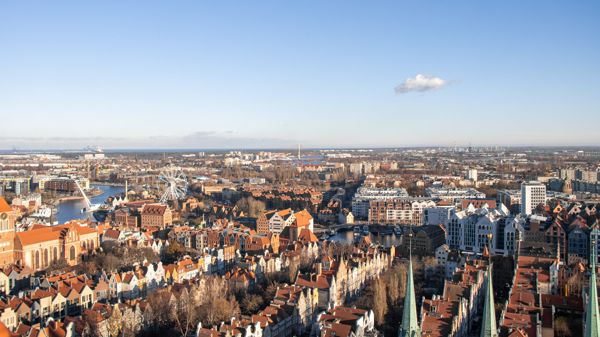 View of old town Gdansk from the top of church tower.