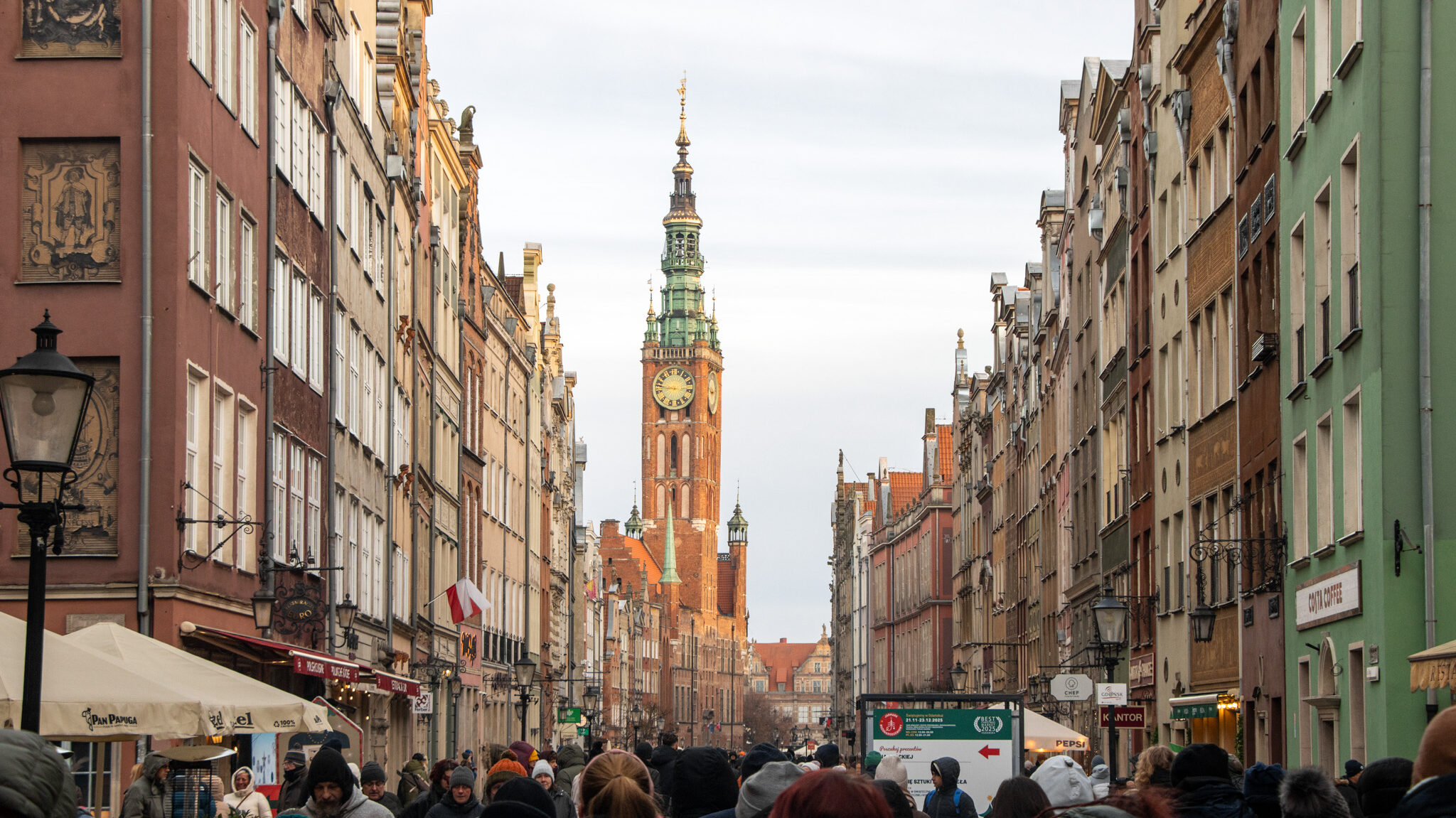 Street in Gdansk Old Town leading to city hall.