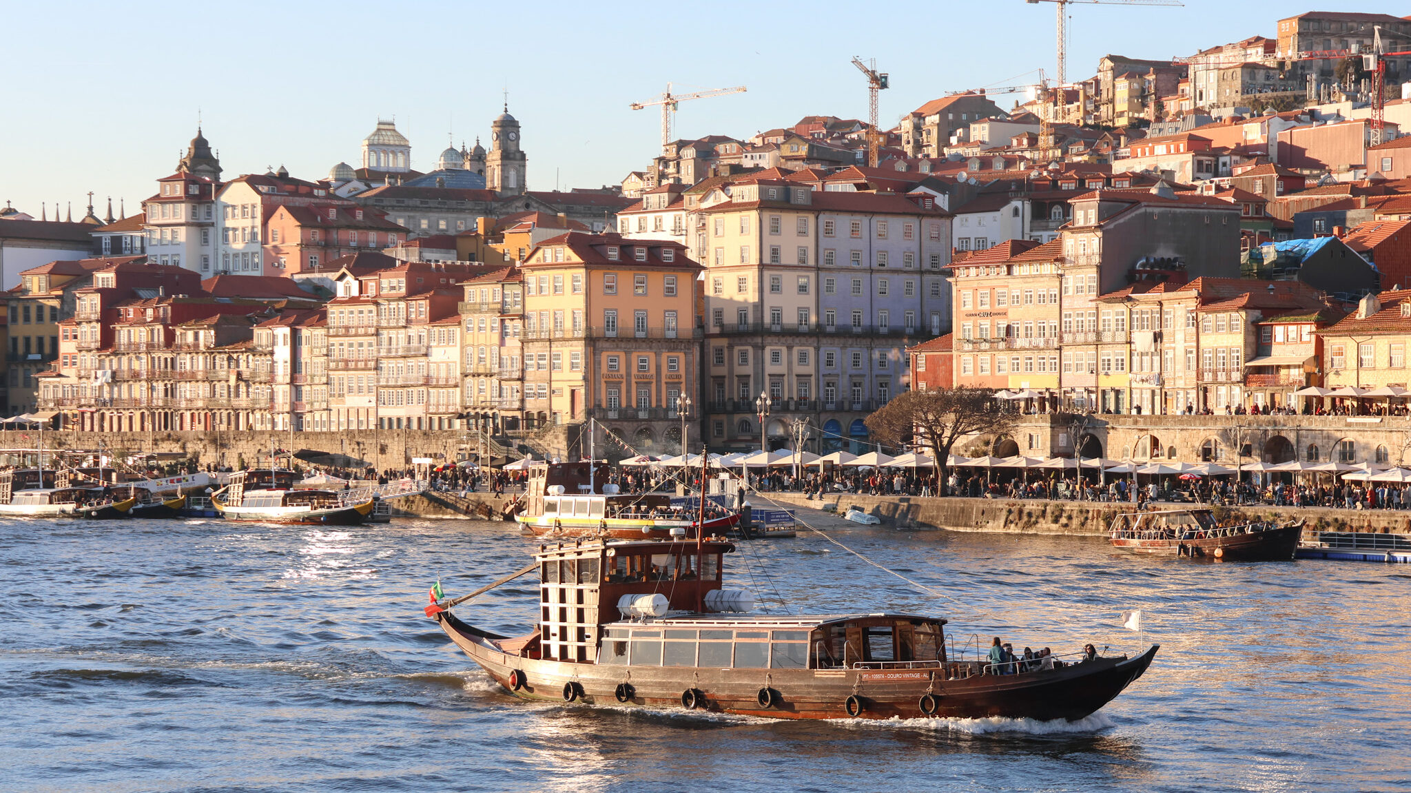 Historic boat on Douro River in Porto.