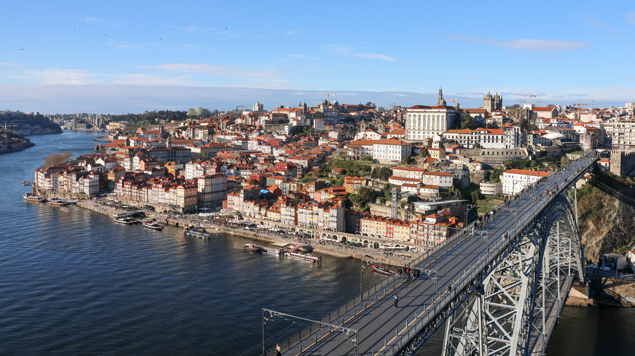 View of Porto waterfront from above the bridge.