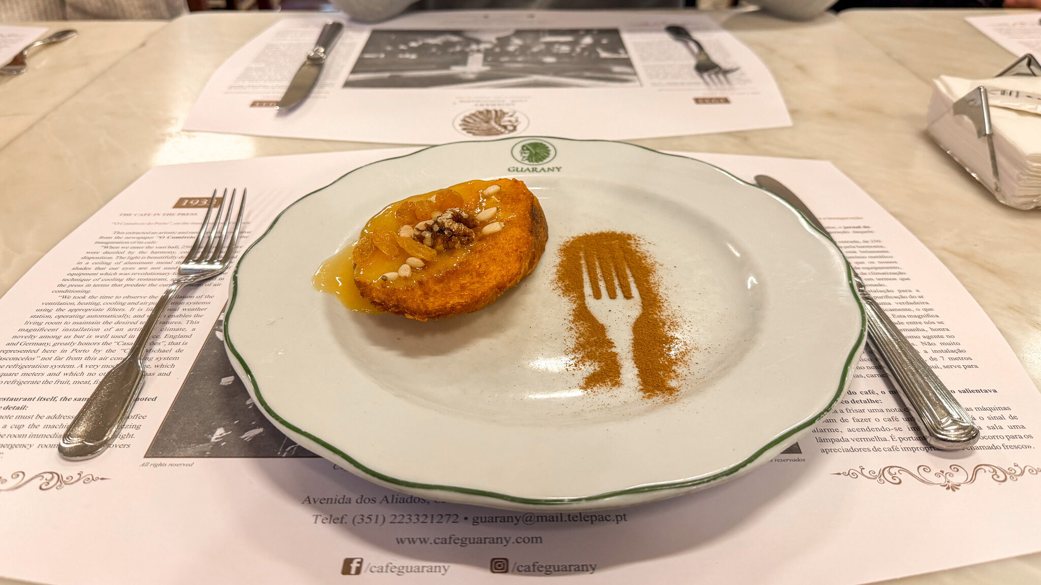 Cafe Guarany Porto | Krista the Explorer Dessert dish in cafe in Porto old town.