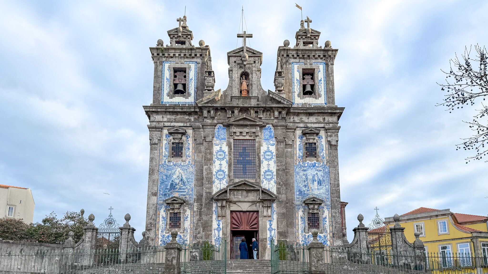 Church in Porto with blue tiles on walls.