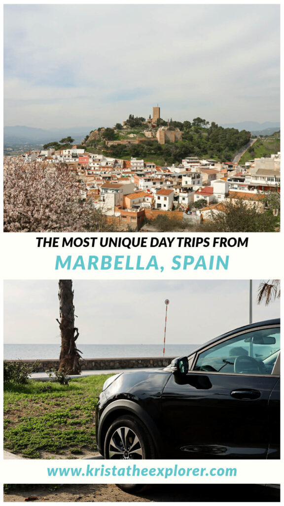 Marbella | Krista the Explorer View of white village on hill and car parked next to beach.