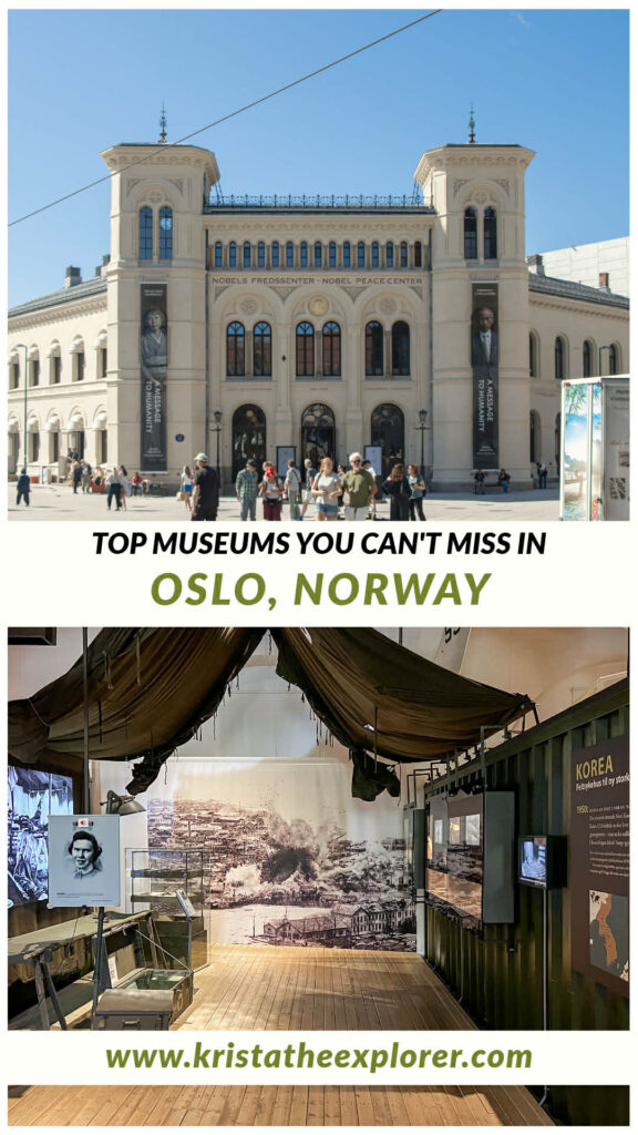 Exterior of museum and inside of WWII museum.