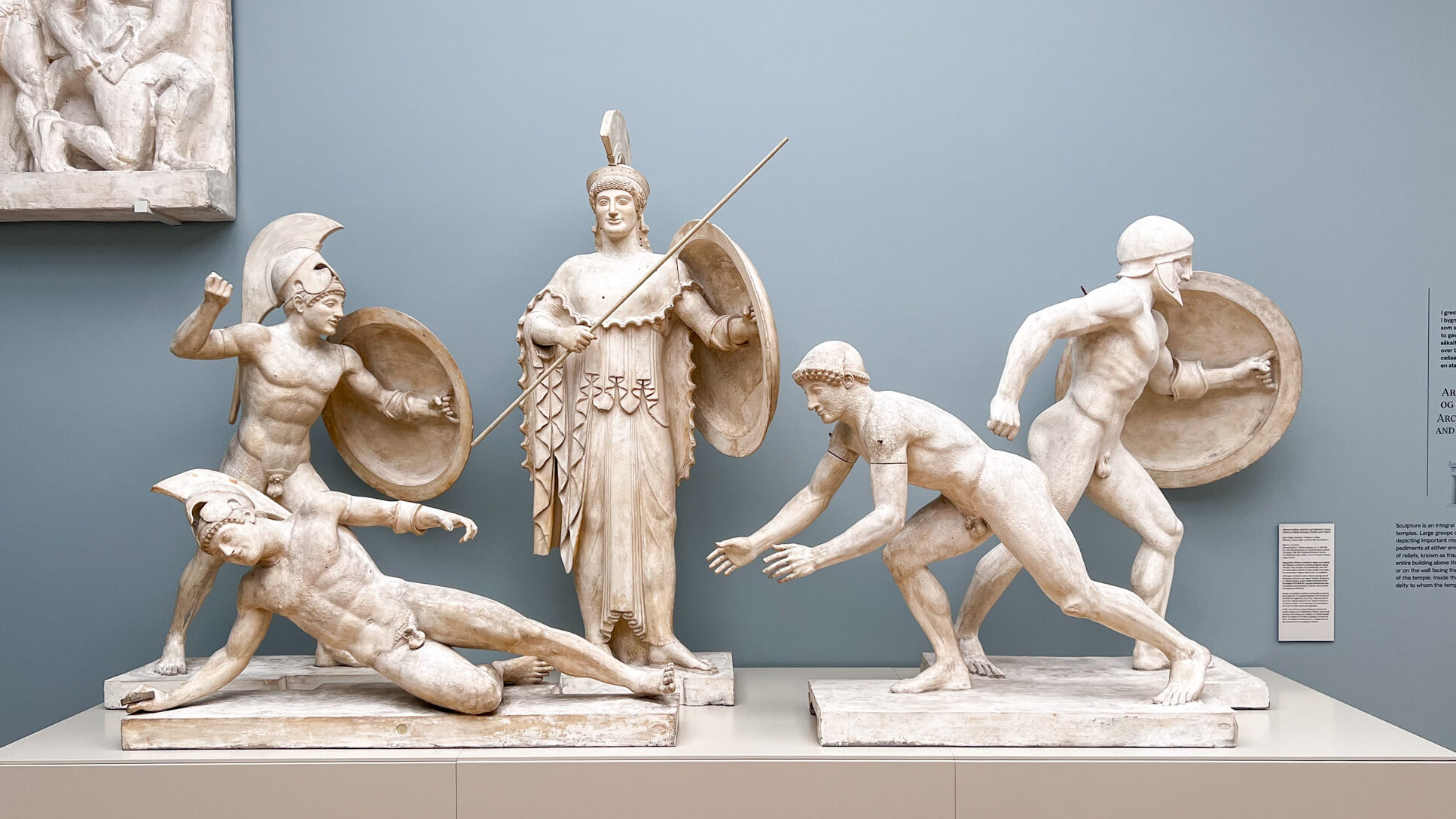 Greek marble statues on display in museums in Oslo.