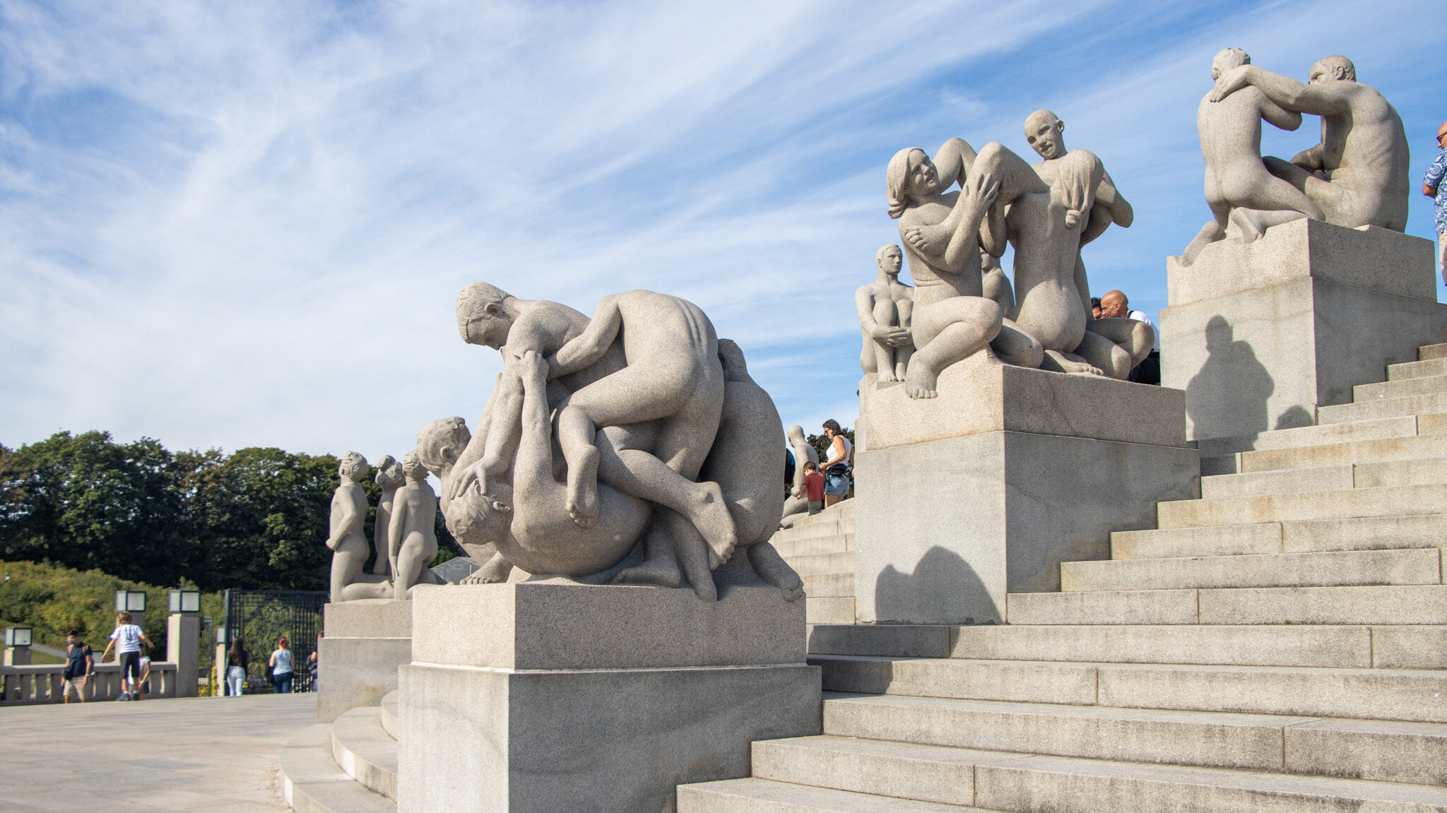 Vigeland Sculpture Park Oslo | Krista the Explorer Stone sculptures lining steps in park.