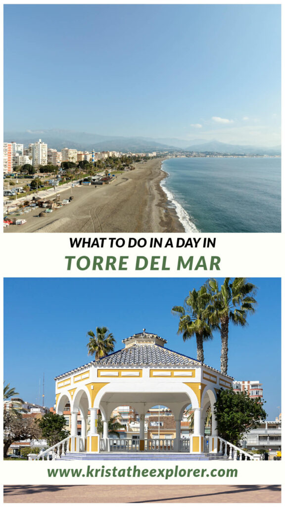Long stretch of beach and bandstand along promenade. 