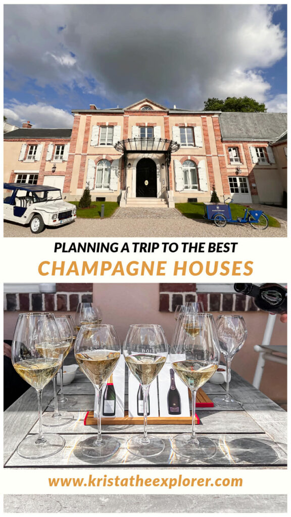 Historic champagne house entrance and testing session.
