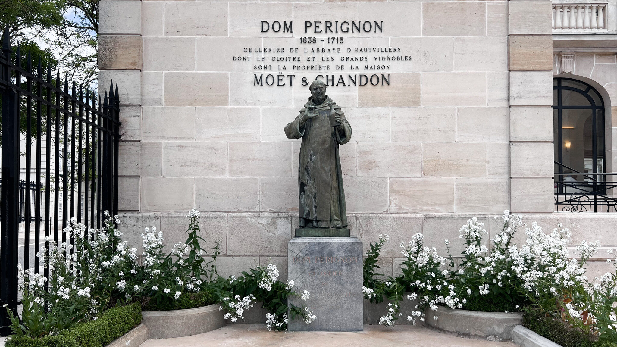Statue of Dom Perignon outside one of the best Champagne houses.