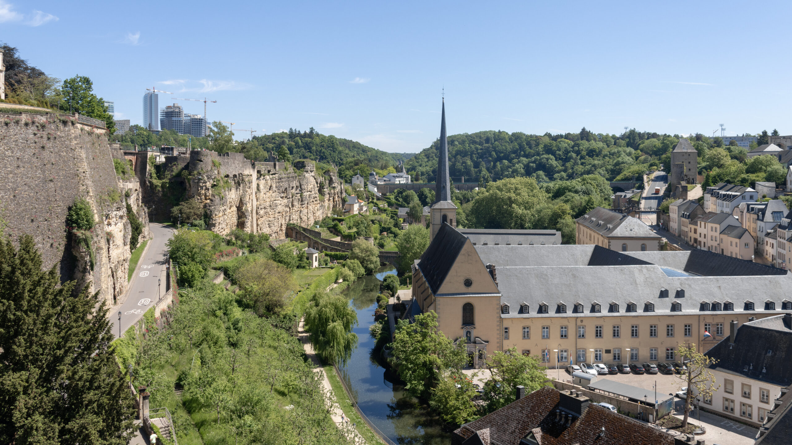 Panoramic view of Grund district in Luxembourg City.