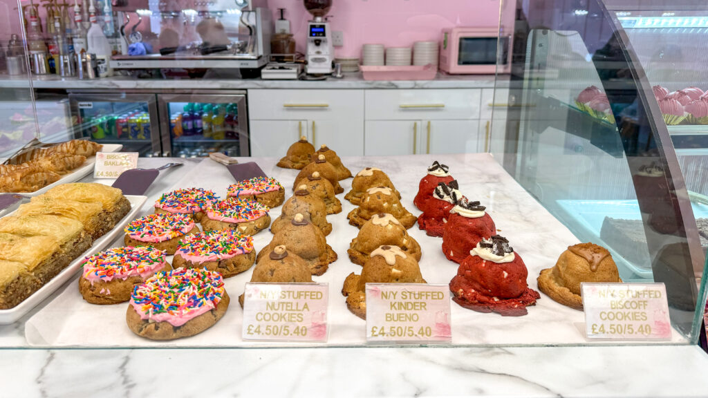 Maria's Baking Stories Dunfermline | Krista the Explorer Bakery display case with colourful stuffed cookies.