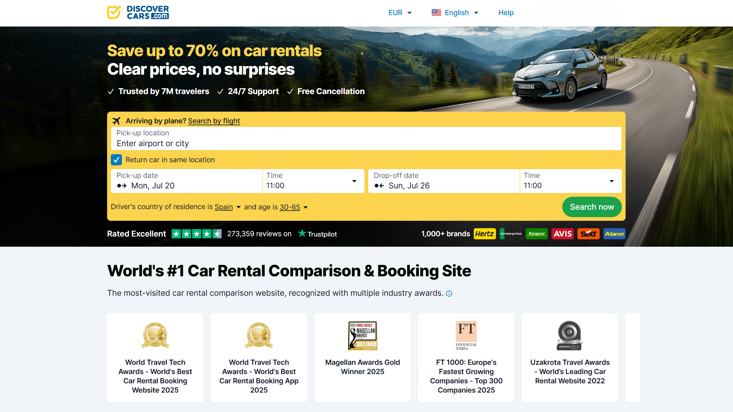 DiscoverCars Rental | Krista the Explorer Screenshot of comparison platform showing car rental costs.