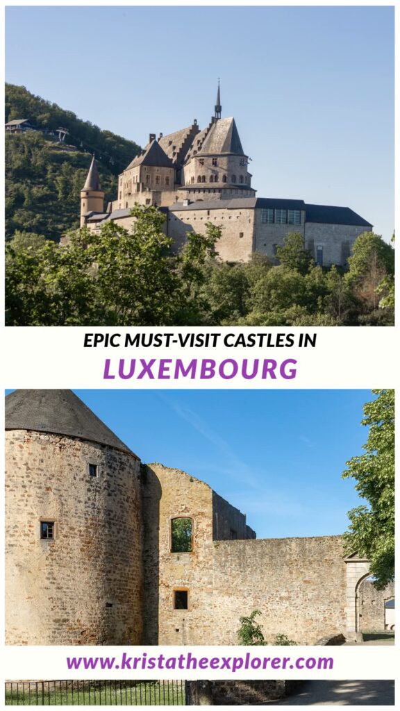 Two medieval castles in Luxembourg on sunny days.
