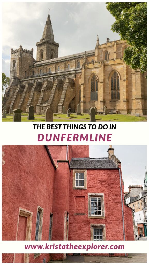 Dunfermline | Krista the Explorer Medieval abbey in historic town and red painted building.