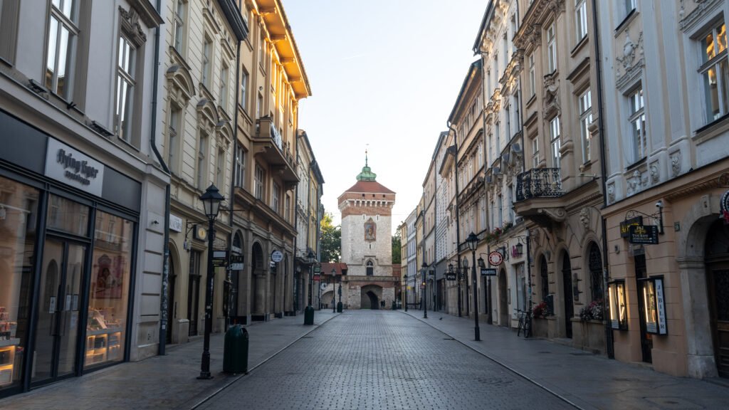 Floriańska Street Krakow | Krista the Explorer Sunset view of Floriańska Street in Krakow during the summer.