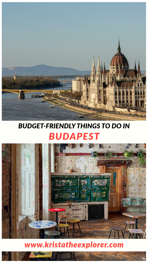 View of Danube River at sunset and inside ruin bar.