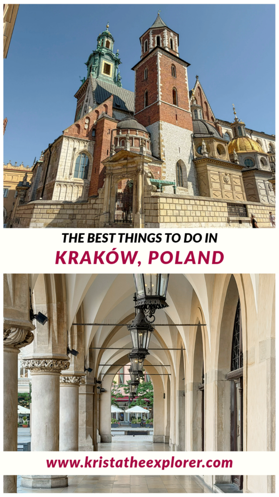 Krakow | Krista the Explorer Wawel Cathedral on sunny day and columns in walkway in old town.