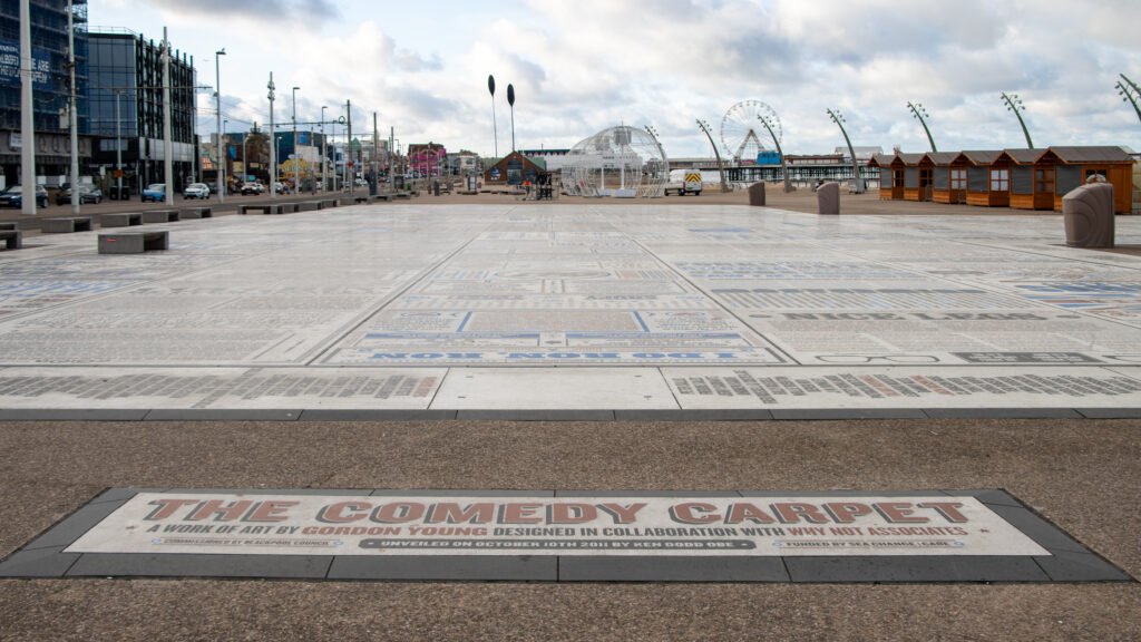 Comedy Carpet Blackpool | Krista the Explorer Low angle view of Comedy Carpet in front of The Blackpool Tower.