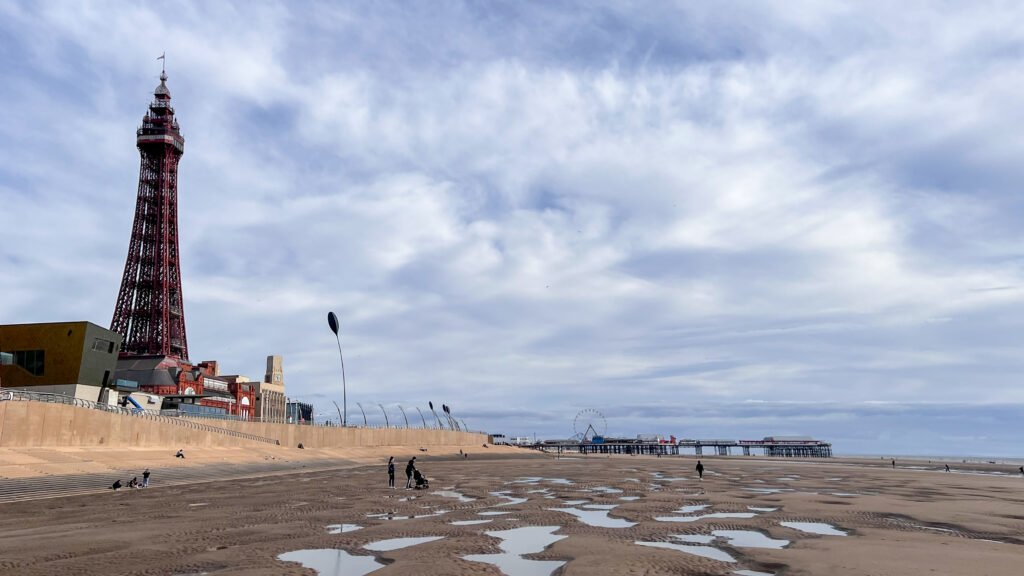 Beach Blackpool | Krista the Explorer The Blackpool Tower with sandy beach in front.