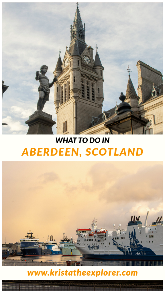 Aberdeen | Krista the Explorer Aberdeen town centre at sunset and port with ship coming in.