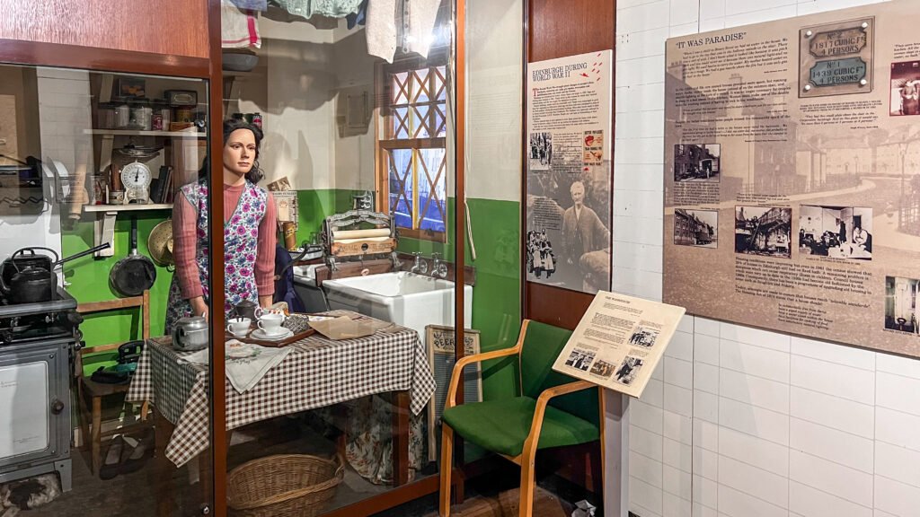 The People’s Story Museum Edinburgh | Krista the Explorer Museum display of Scottish woman at kitchen table.
